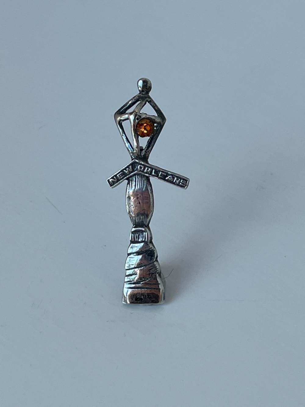 Vintage Sterling Silver New Orleans Street Lamp Post Charm Amber Glass Pendant